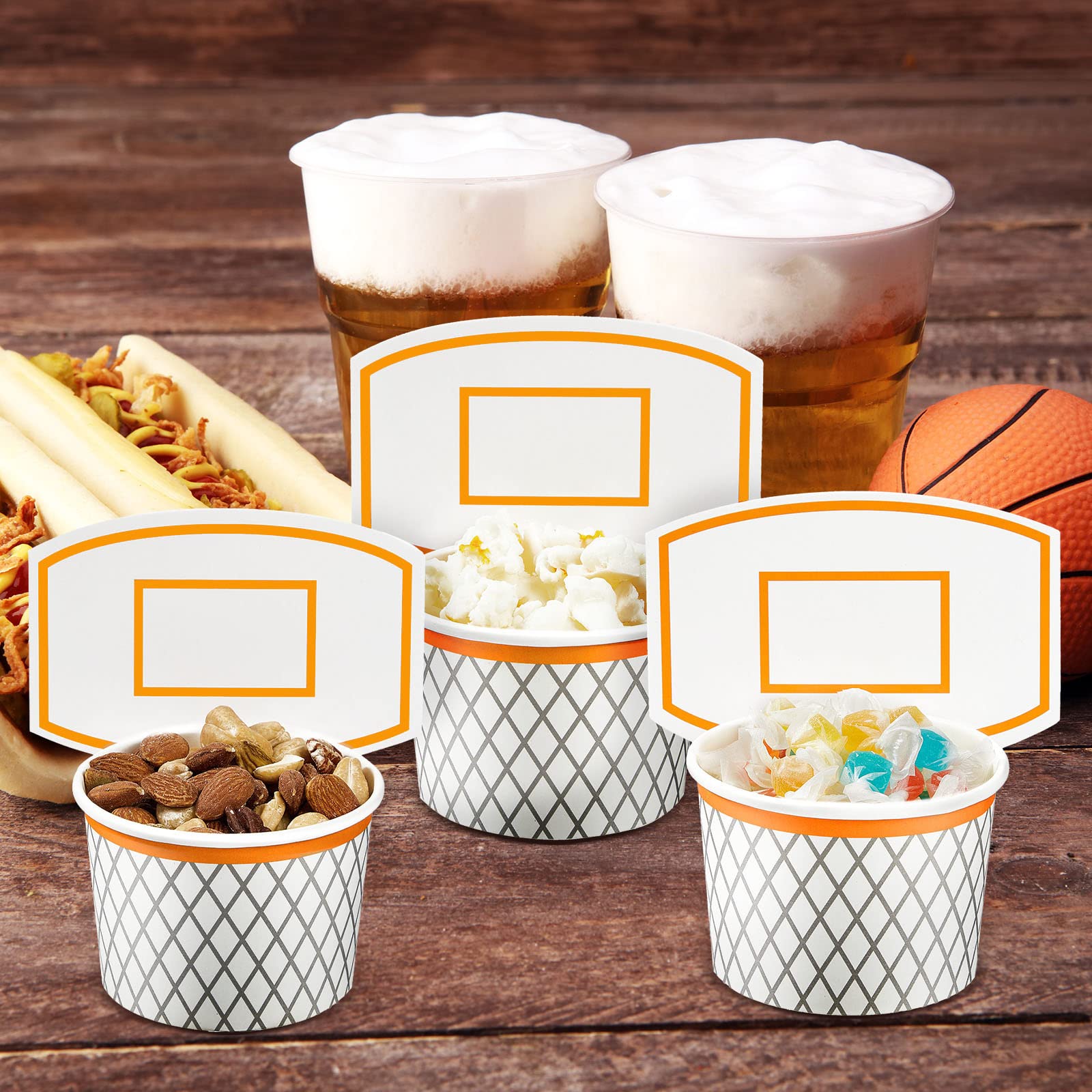 Basketball Hoop Snack Cups Basketball Party Decorations Paper Party Supplies Kids Paper Snack Cups Disposable Treat Food Bowls for Ball Themed Birthday Favors(24 Pieces)