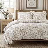 EverGrace 100% Cotton Sateen Duvet Cover Set, King Size, Urban Taupe | 3-Piece Floral Toile Bedding Set, 300TC Cotton Sateen, Pre-Washed Soft &amp; Breathable, Button Closure, with 2 Shams, 108"x92"
