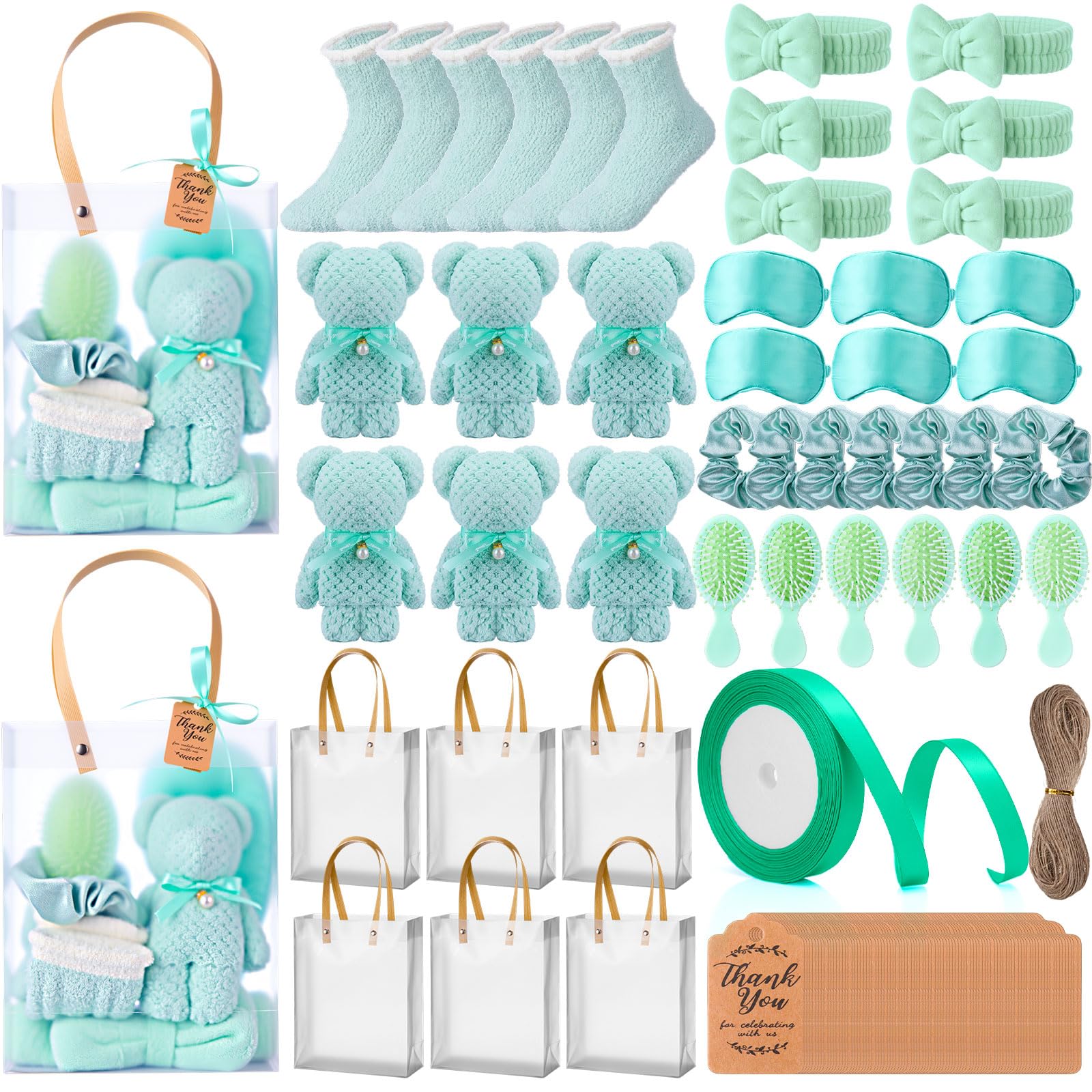 Photo 1 of Shyyween 143 Pcs Baby Shower Favors for Guests Spa Gift Set Towels, Socks Hair Bands Combs Eye Masks Cards, Baby Shower Game Prizes, Guest Gifts for Gender Reveal Bridal Showers(Green)