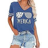 Susongeth USA Patriotic American Flag Shirt Women 4th of July T-Shirts V-Neck Short Sleeve Casual Top Tees