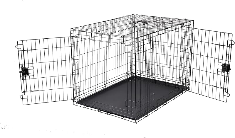 Brand Dog Crate XXL Metal Cage with Tray and Two Doors 106.7 cm Black