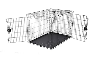 鶹 Basics Durable, Foldable Metal Wire Pet Crate with Tray, Double Door, Divider Panel, 42 x 28 x 30 Inches, Black