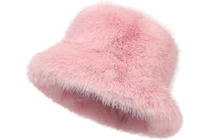 RULALA FANCY Women's Faux Fur Bucket Hats Fluffy Winter Warm Ladie's Unique Wide Brim Fisherman Cap