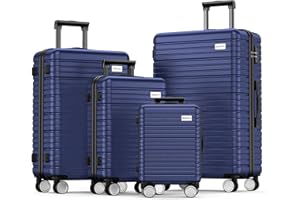 BEOW Luggage Sets 4 Piece, Expandable Luggage Sets with Spinner Wheels, TSA Lock Suitcases with Carry on Luggage (Deep Blue)