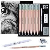 KALOUR 18-Piece Professional Sketch Pencil Set - Includes 5H to 14B Pencils, Vinyl Eraser, Kneaded Eraser,Sharpener and Paper Blending Stump - Ideal for Artists and Beginners