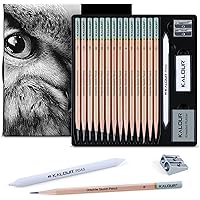 Kalour 18-Piece Professional Sketch Pencil Set - Includes 5H to 12B Pencils, Vinyl Eraser, Kneaded Eraser,Sharpener and Paper