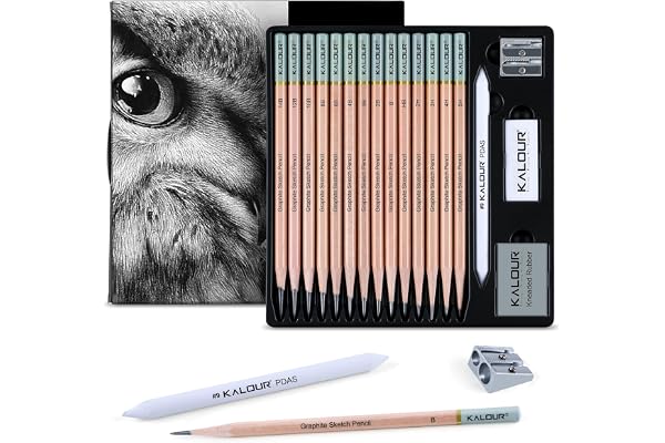 Kalour 18-Piece Professional Sketch Pencil Set - Includes 5H to 12B Pencils, Vinyl Eraser, Kneaded Eraser,Sharpener and Paper