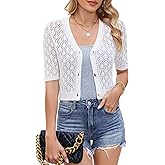 ZLIGXEA Women's Short Sleeve V Neck Cardigans Sweaters Open Front Knit Crochet Button Down Bolero Shrugs Tops Summer Shirts