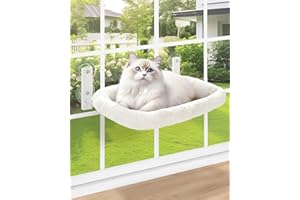 keny Cat Window Perch with Soft Plush Cushion Bed, Cordless Cat Window Hammock with 3.54" Larger Suction Cups, Easy to Assemble Cat Window Bed Seat for Indoor Cats, White