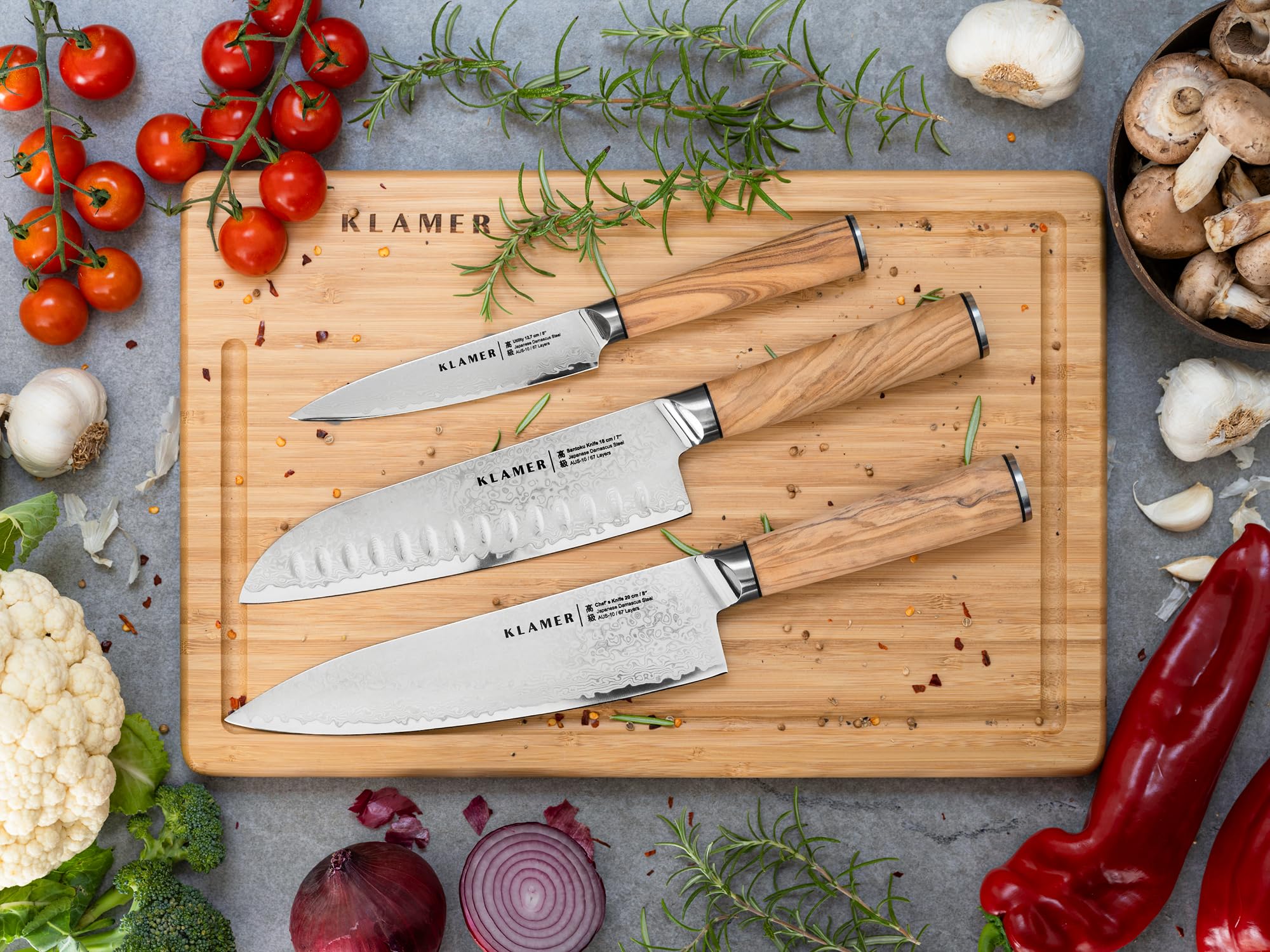 KLAMER Damast Chefmesser 20cm, extra scharfes Küchenmesser, echter japanischer Damaststahl, Fleischmesser 3