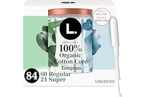 L. Cotton Tampons Regular/Super Absorbency Multipack, Contains an Organic Cotton Core, Made Without Synthetic Pesticides, or Fragrances, 84 Count (2 Packs of 42)