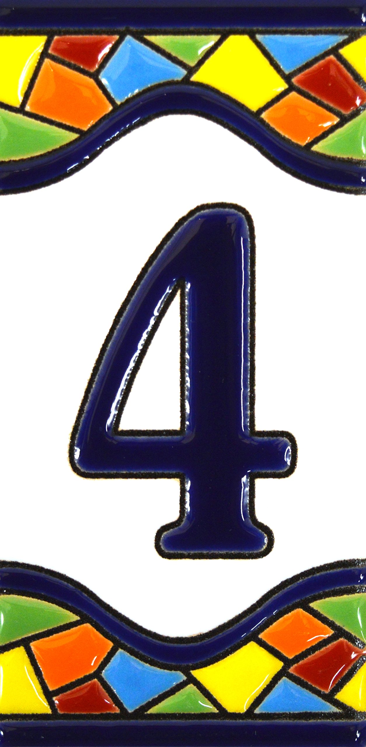 House numbers 4 inch. Handpainted house number tiles for signs, addresses and names. Address numbers for houses. House address numbers and letters. Design MOSAICO MEDIANO 4,29" x 2,13" (NUMBER 4)