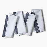 Ramanta Home Cloth Napkins Set of 4 Textured Cotton White, 18x18 - Premium Contrast Border Easter Basket Decor Dinner Napkins for Spring Farmhouse Wedding, Soft Washable Table Linen for Everyday Use