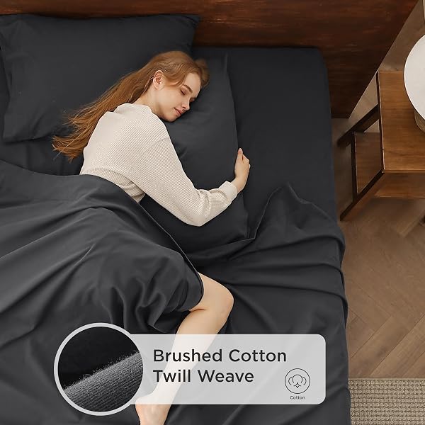 BEDSURE 100% COTTON SHEETS, KING SIZE SHEETS SET, ULTRA SOFT & COMFORT COTTON KING SHEET WITH DEEP POCKET UP TO 16″, 4 PIECE HOTEL LUXURY BEDDING BEDSHEETS FOR WOMEN, MEN, KIDS & TEENS – GREY BLACK