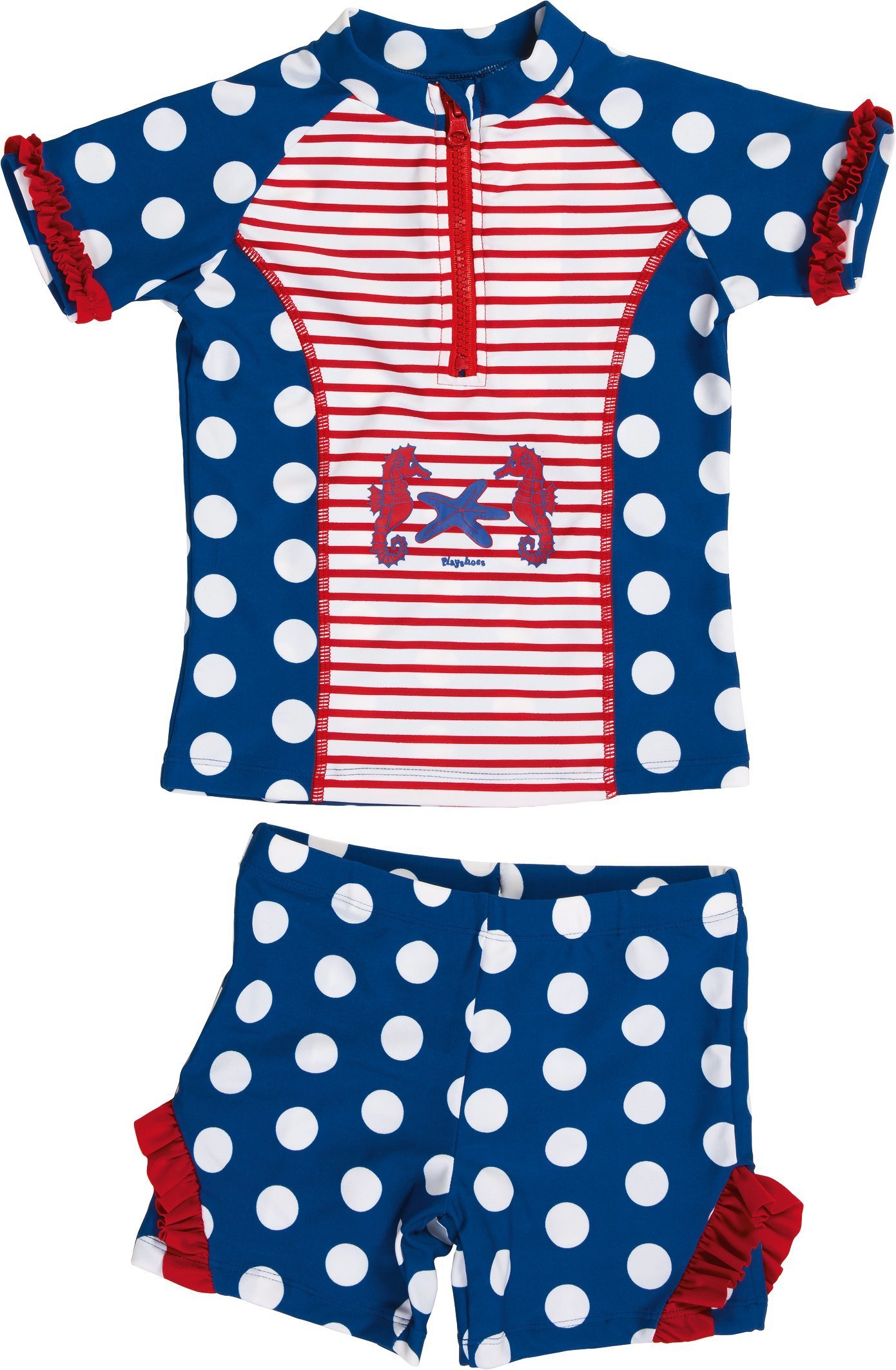 Playshoes Girl's UV Sun Protection 2 Piece Swim Set Seahorse Swimsuit, Blue (Blue/White), 6-12 Months (Manufacturer Size:74/80)