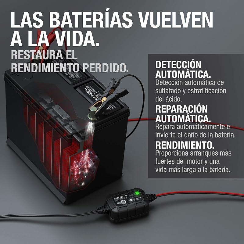 GENIUS2: Cargador Inteligente de baterías 2A 6V/12V – Mantenedor automático y desulfatador – Protección contra sobrecarga y compensación térmica – para baterías de Plomo y Litio