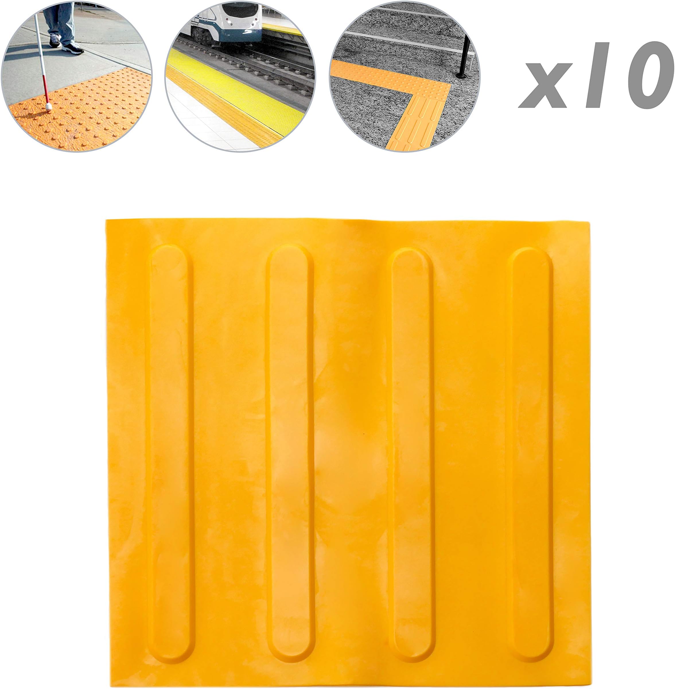 PrimeMatik - Yellow Rubber Tactile Tile 30x30cm AVANCE (Stripes) 10-Pack