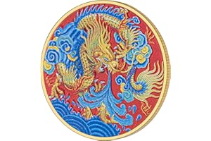 LULUCIRCLE Lucky Coin, Chinese Dragon/Phoenix Coin, Ticket Scratcher Tool, Challenge Coin for Scratching Lottery Tickets, Chinese Zodiac Coins for Collectors (Dragon)