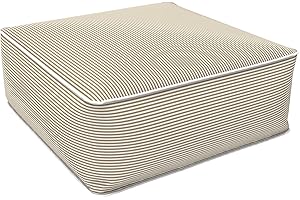 LVTXIII Indoor/Outdoor Inflatable Ottoman, 23 x 23 x 9 Inch Square Ottoman, All Weather Foot Rest Stool, Portable Footrest for Patio, Garden, Camping and Home - Strip Beige