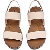 Veittes Women's Casual Flat Slide Sandals - Adjustable Elastic Strappy Double Bands Summer Flat Sandals