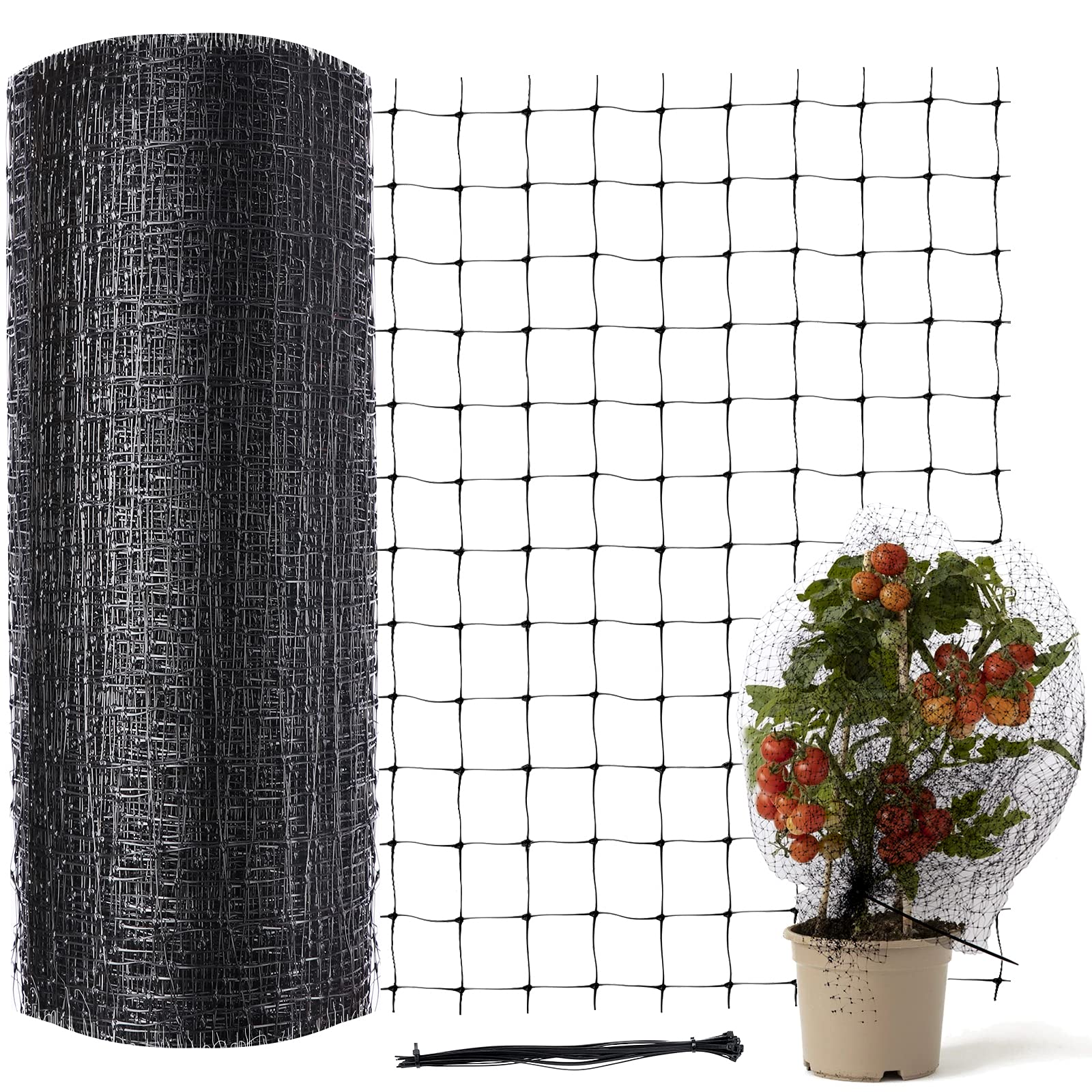 Garden Bird Netting 2 x 10 m Vegetable Netting Black Garden Netting Reusable Garden Netting Bird with 20 Pieces Cable Ties for Plants Vegetables Fruits Protection