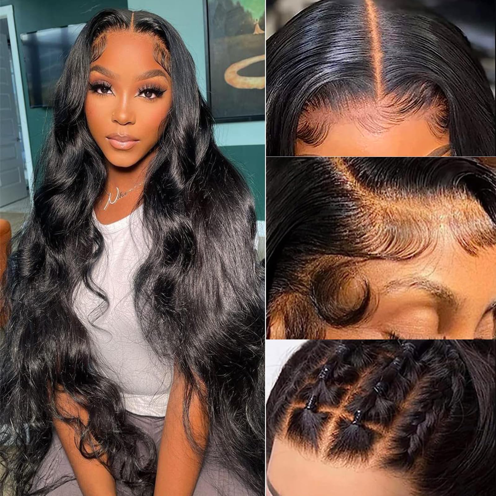 13x4 Pre Cut Lace Front Wigs Pre Plucked with Baby Hair 200% Density Brazilian Virgin Hair Upgraded Wear and Go Glueless Wig Long Wig Bleached knots Body Wave Wigs Natural Color 30 Inch