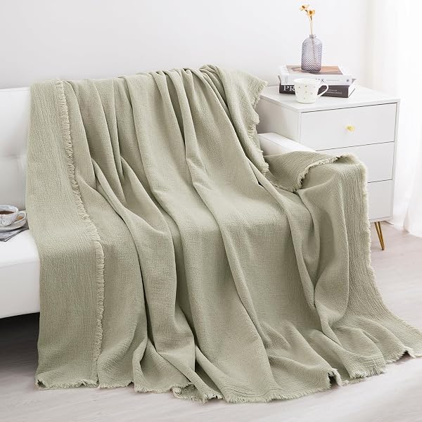 HOMBYS 92″X108″ LINEN OVERSIZED KING BLANKET-SOFT LINEN REVERSIBLE THROW LIGHTWEIGHT BLANKET IN NATURAL COLOR BED BLANKET(FLAX COLOR, 92″X108″)