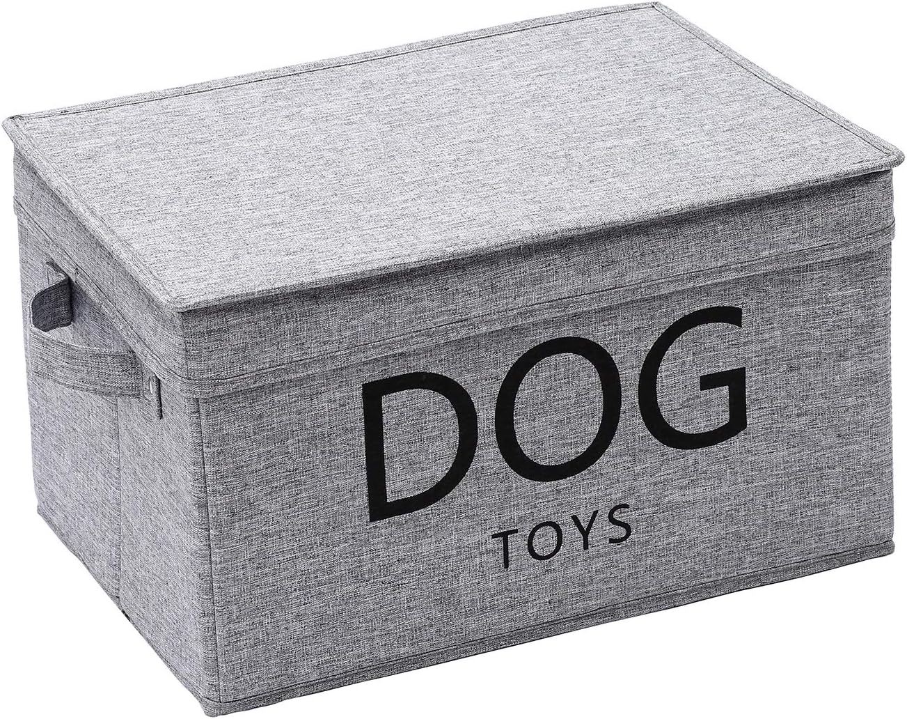 Xbopetda Canvas Dog Toy Basket with Lid - Pet Toy and Accessory Storage Bin,Collapsible Organizer Storage Basket(Gray)
