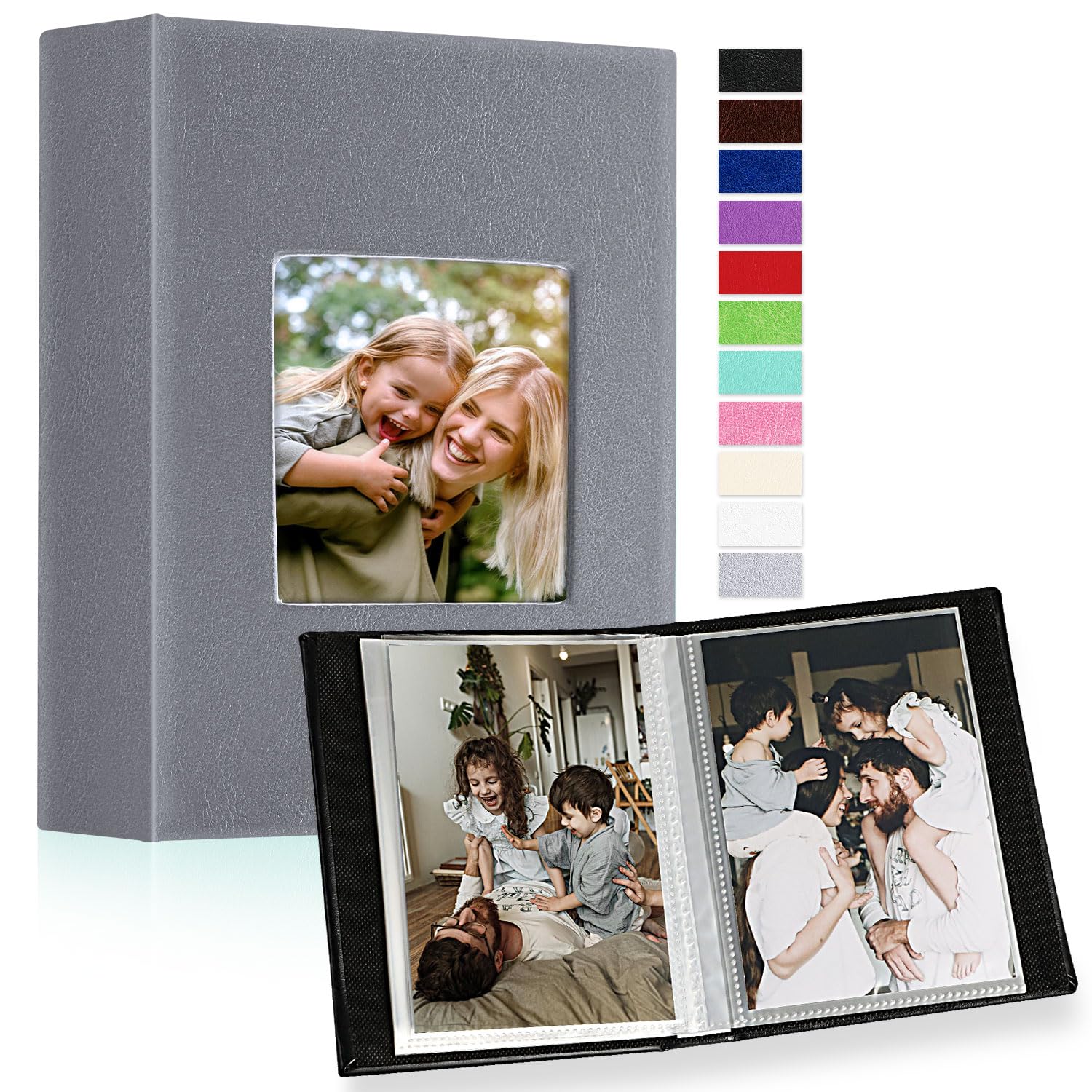 Benjia Small Photo Album 6x4 2 Packs, Each Pack Holds 50 Pockets, Slip In Mini Leather Top Loading Photo Albums Holds Portrait Only 10x15cm Picture Grey — image 1