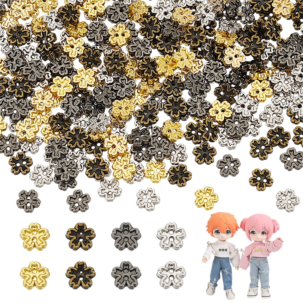 FINGERINSPIRE 240 pcs 2-Hole Mini Metal Buttons 5mm 4 Color Cherry Blossom Shape Alloy Buttons Small Sewing Buttons for Doll Clothes Mini Buttons for DIY Crafts Sewing