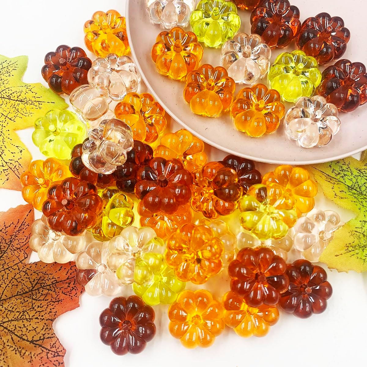 Vase Fillers - Acrylic Fall Decorations, 120Pcs Mini Acrylic Pumpkin Sensory Bin Fillers, Fall Vase Filler for Thanksgiving, Halloween Fall Table Scatter Decoration Home Autumn Table Scatters Decoration