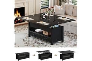 Space-Saving Lift Top Coffee Table,Multi-Function 40" Convertible Table with Drawers & Hidden Storage, Converts to Dining Des