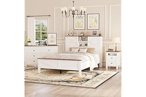 LUMISOL 3-Pieces Full Size Bedroom Furniture Set Farmhouse Bedroom Set, Full Size Platform Bed with Double Sliding Door Storage Headboard, Storage Nightstand and Dresser, White