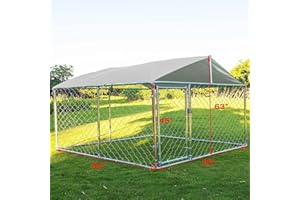 Grepatio Outdoor Dog Kennel, Large Dog Playpen Dog Cage Outside Dog Fence for Backyard Dog Run with Waterproof Cover, 90" X 90" X 45"