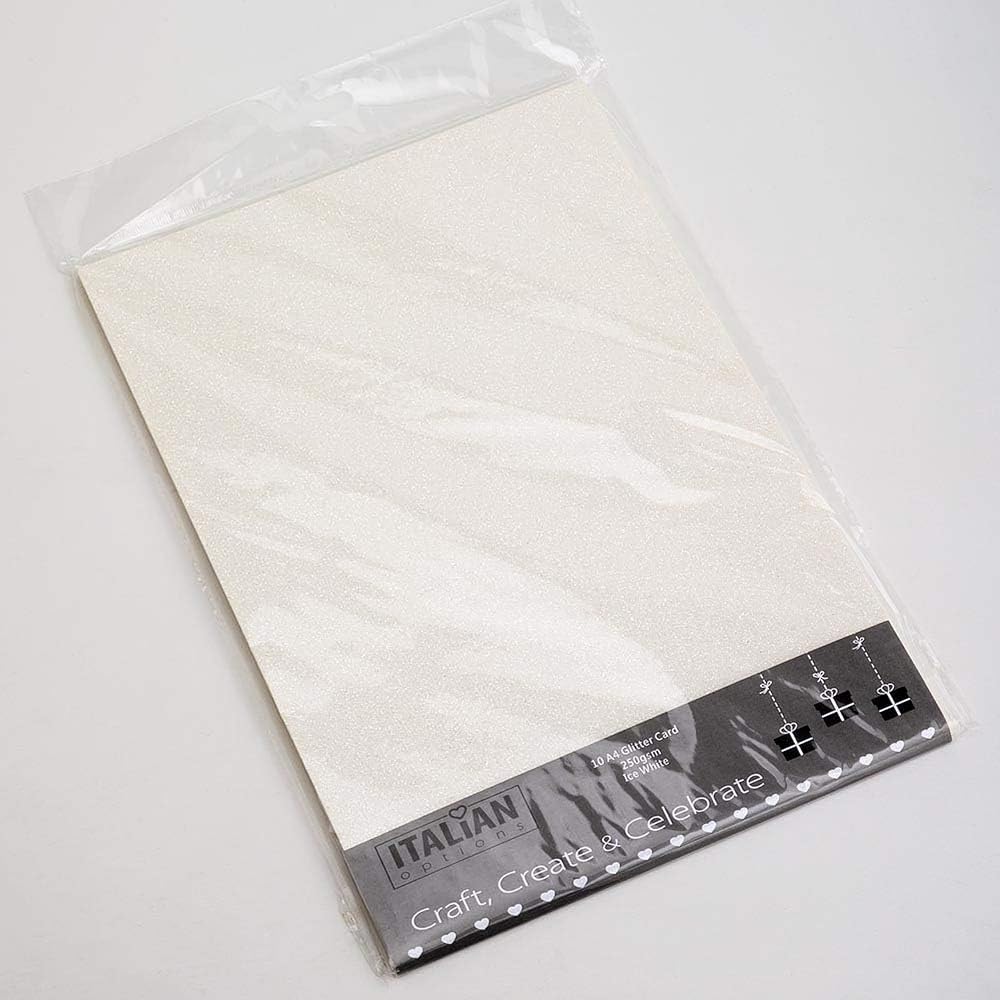 Italian Options Non-Shed Glitter Cardstock 250gsm A4 10 Cols Ice White