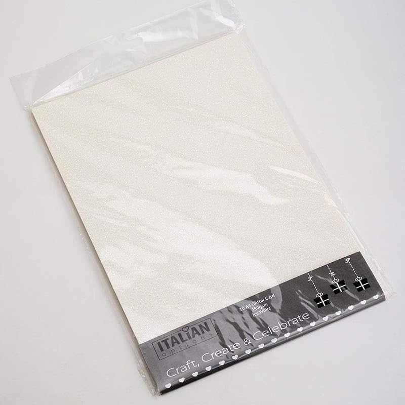 Italian Options Non-Shed Glitter Cardstock 250gsm A4 10 Cols Ice White