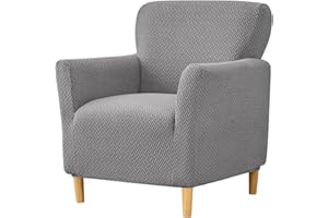 NILUOH Banquet Armchair Slipcover 1-Piece Stretch Chair Covers with Arms Jacquard Soft Accent Chair Cover Anti-Slip Arm Chair Covers Washable Chair Slipcovers for Living Room, Light Gray