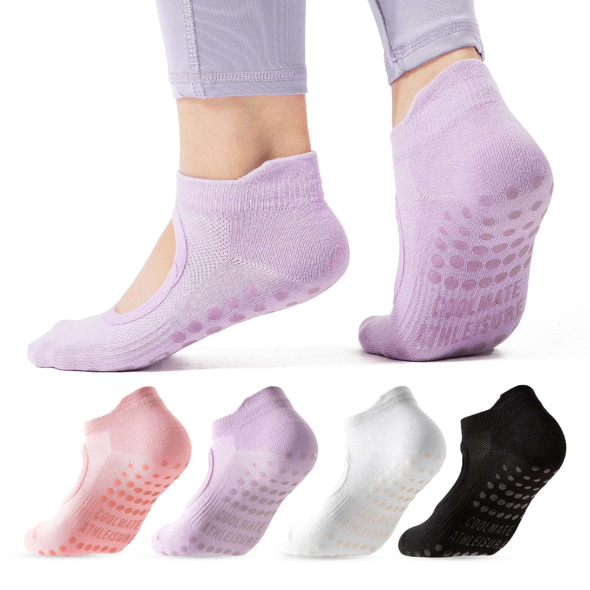 CoolMate Pilates Socks with Grips for Women, Yoga Socks, Crew Non Slip Women for Workout, Barre, Pilates Gifts