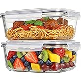 Peaktent 2 Pack 63oz Large Glass Storage Containers with Lids Big Airtight Glass Food Storage Containers for Storing food, vegetables or fruits, BPA Free, Freezer Dishwasher Oven Safe (gray)