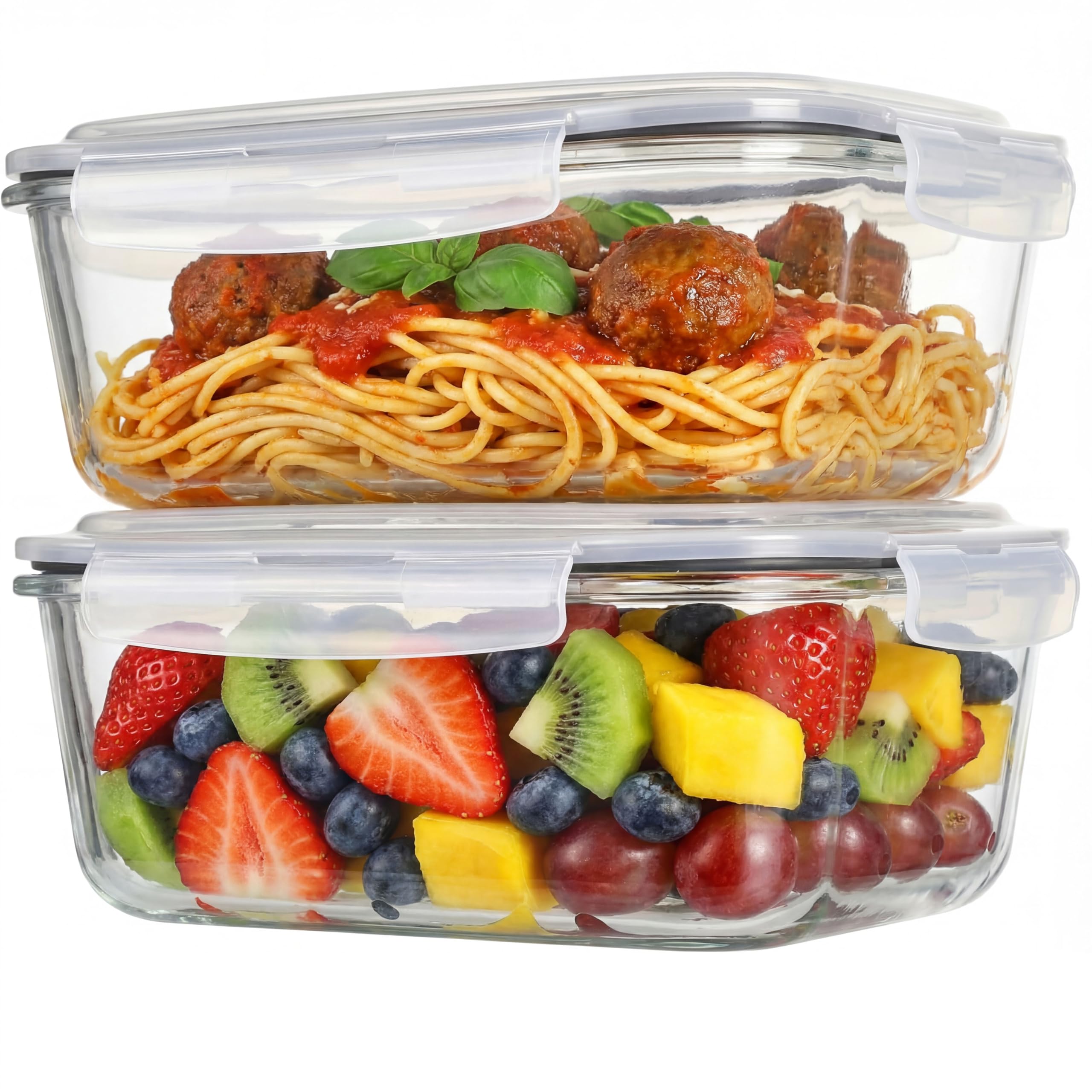 Photo 1 of 2 Pack 63oz Large Glass Storage Containers with Lids Big Airtight Glass Food Storage Containers for Storing food, vegetables or fruits, BPA Free, Freezer Dishwasher Oven Safe (gray)
