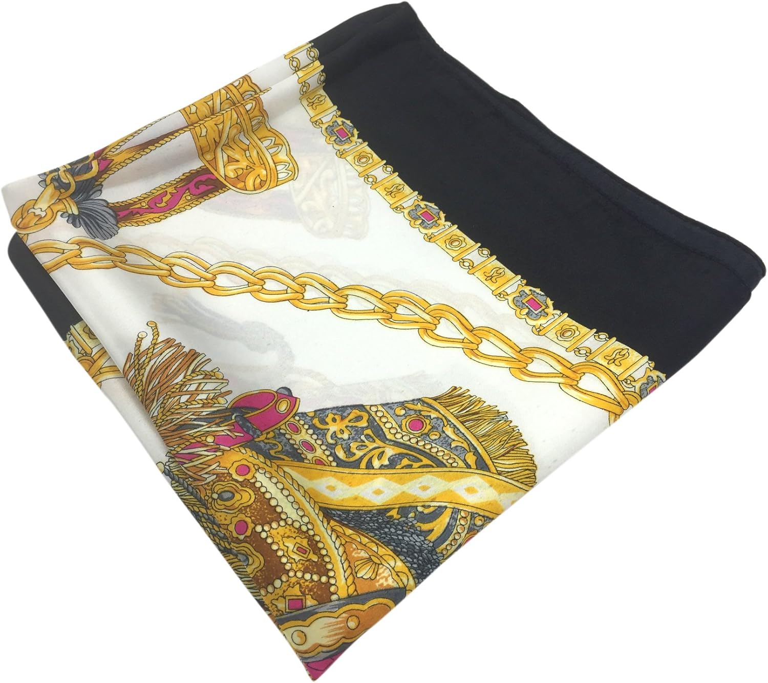 YOUR SMILE Silk Like Scarf Women's Fashion Pattern Large Square Satin Headscarf Headdress Black Chain Carriage at  Women’s Clothing store