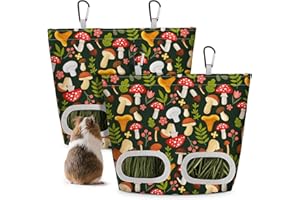 Glittme 2 Pack Guinea Pig Hay Feeder, 11.5x9 Inch Hay Bag for Rabbits, Hanging Hay Holder for Guinea Pigs Cage Hay Feeder for Bunny, Small Pets,Green Mushroom