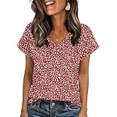 Zeagoo Womens Summer Tops Rolled Short Sleeve V Neck Shirts Casual Dressy Business Work Blouses Outfits