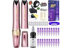 Mast Tattoo P60 Cordless Tattoo Gun Machine Kit - Complete Tattoo Pen Kit with Rca Port 5 Adjustable Strokes 2.2mm-3.2mm 20 Needles 2 Batteries Lightweight for Pro Artists