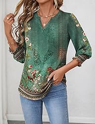 LOMON Women's V Neck 3/4 Sleeve T Shirts Casual