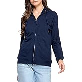 GREEN VOYAGE Women's GOTS Certified 100% Organic Cotton Lightweight Slub Sweatshirts Zip Up Hoodies Jacket with Pocket
