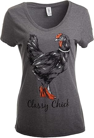 pic Chicken Print Shirt classy chick funny cute chicken hen humor chiken v neck t shirt for women