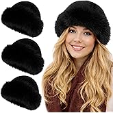 3 Pieces Women’s Faux Fur Bucket Hat Winter Warm Plush Furry Hat – Soft Fluffy Cold Weather Hat for Outdoor Travel