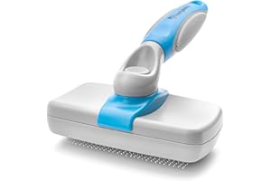 Freshly Bailey Self Cleaning Slicker Brush for Dogs and Cats - Hair Brush for Medium to Long-haired Pets - Effective, Comfortable, and Easy to Clean - White and Blue