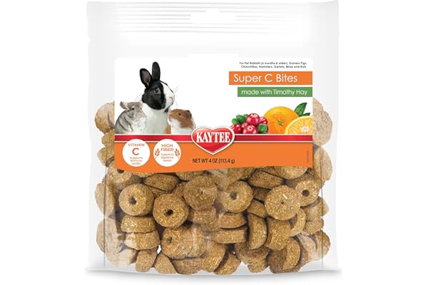 Kaytee Super C Bites Treat For Pet Guinea Pigs, Adult Rabbits, Chinchillas, and Other Small Animals, Cranberry and Orange, 4 oz